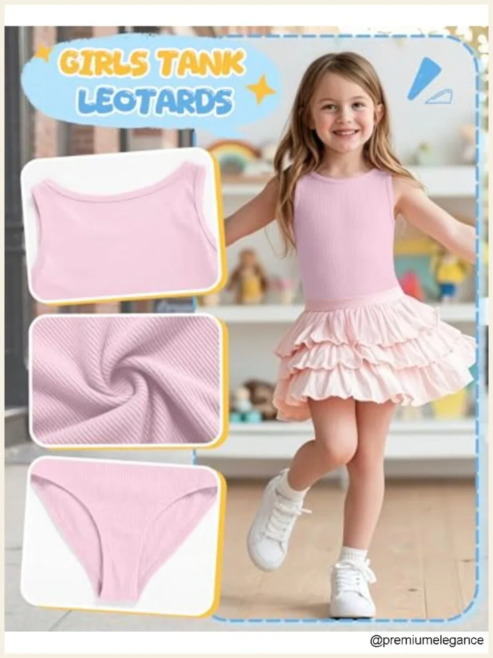 3 Pack Girls Cotton Ballet Leotards Toddler Tank Gymnastics Ribbed Bodysuit